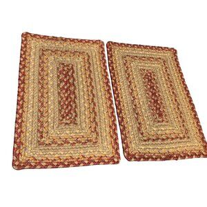 Set of 2 Braided Rectangular Placemats - 15"x10" - Red & Beige